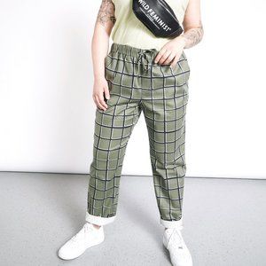 Wildfang Windowpane Green Drawstring pants